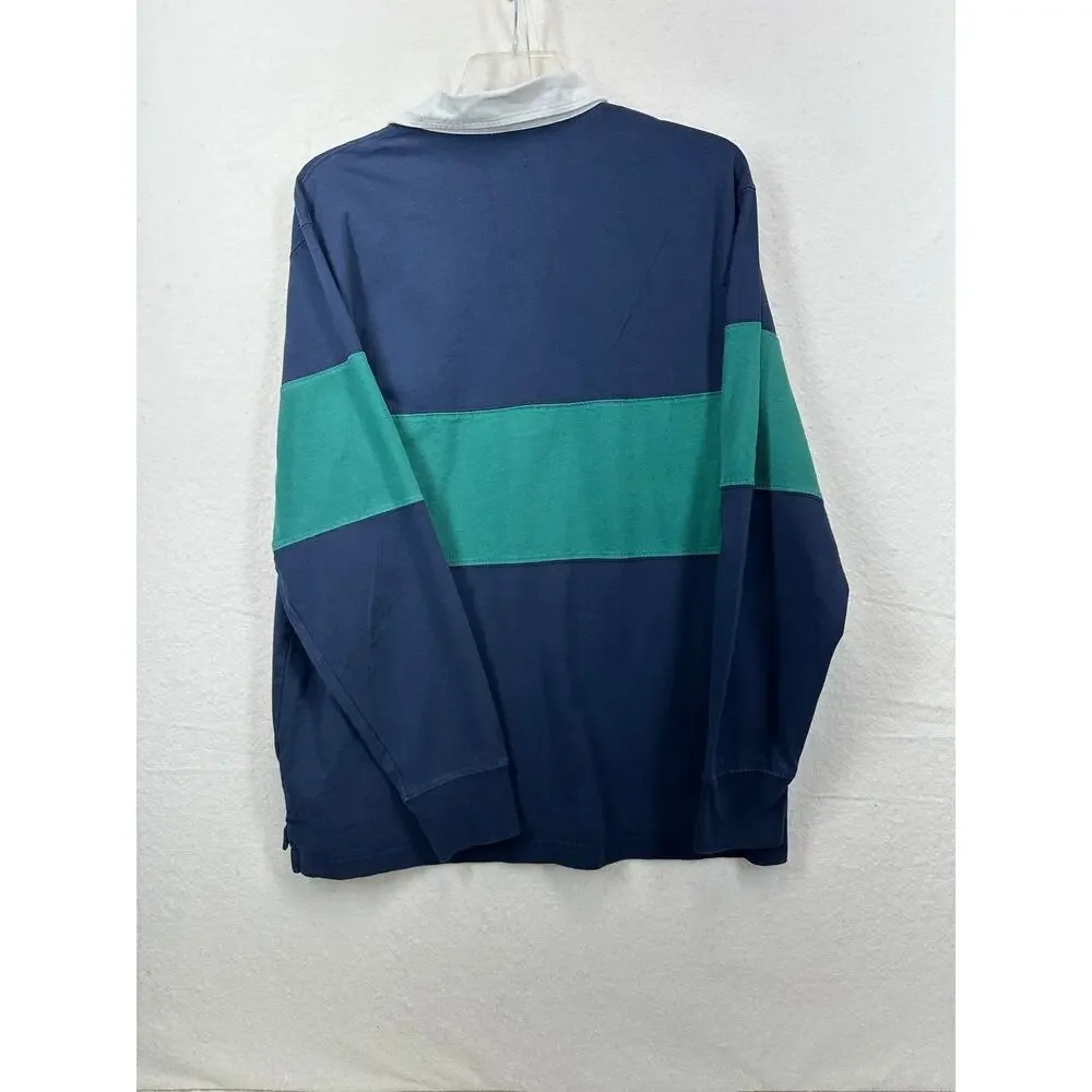 J.Crew Men's SZ XL Navy Green Long Sleeve Rugby Shirt Preppy Academia University
